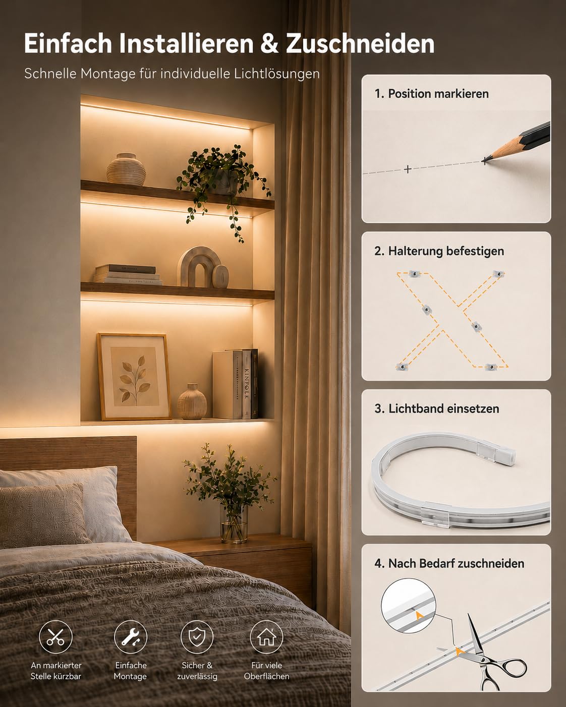 Meevt LED Streifen 15m, Neon LED Strip 3000K Warmweiß, Dimmbar LED Leiste