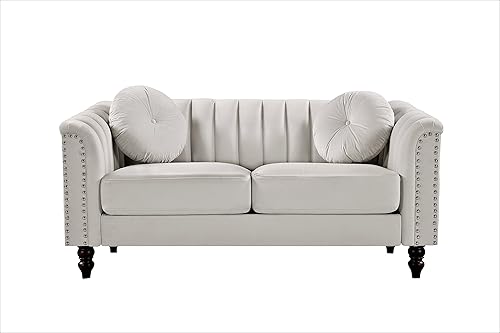 Miniatura 8 de Container Furniture Direct Juego de 2 piezas de sofá de terciopelo copetudo con cojines extraíbles y patas de madera torneadas, elegantes muebles de