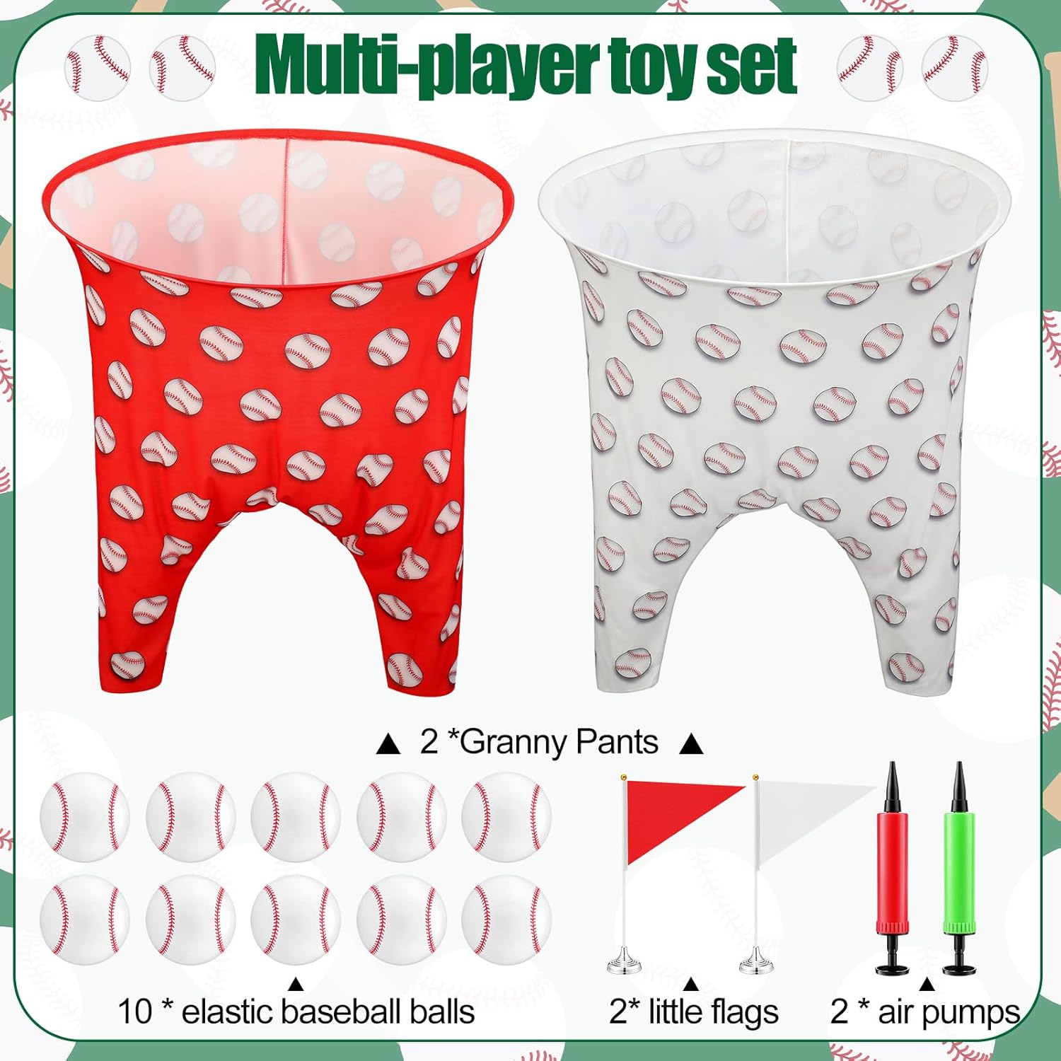 Granny Pants Yard Game 31.5 in * 24 in, 2Pcs Granny Pants Outdoor Games with 10 Bouncy Balls 2 Pumps & 2 Flags for Groups Family Gatherings Backyard