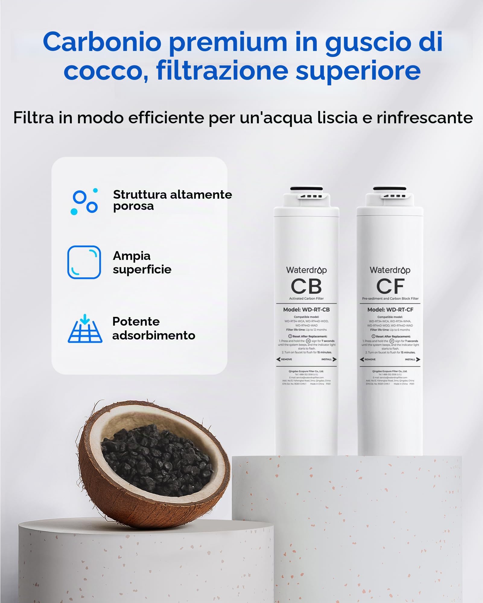 Waterdrop RT-2CFCB Kit Filtri per Sistema RO T3-C senza Serbatoio