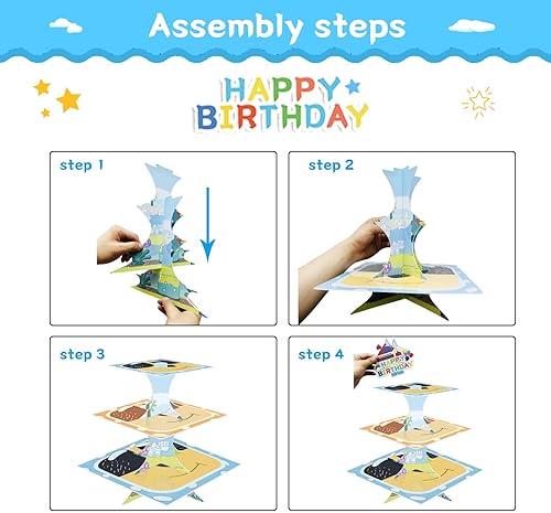 Miniatura 7 de Soporte para cupcakes de perro azul de dibujos animados de 3 niveles, soporte de torre de postre para niñas y niños, tema de perro azul, suministros