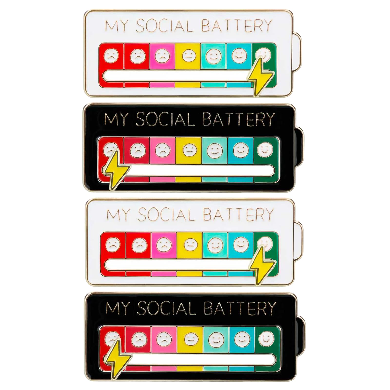 4PCS Social Battery Pin,My Social Battery Slider Pin,Funny Interactive Brooch Enamel Pins,Cute Mood Pins 7 Days a Week for Backpacks Clothing Hat Bags ScarvesWhite,Black)