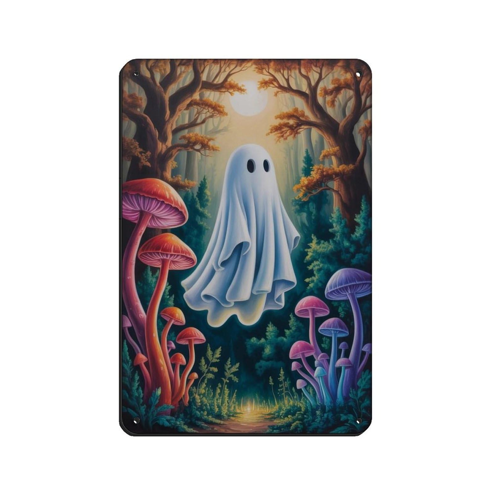 Ghost Is Flying in The Mushroom Forest Tin Sign Vintage Metal Pub Club Cafe Bar Home Wall Art Decoration Poster Retro 8x12inch(20x30cm)