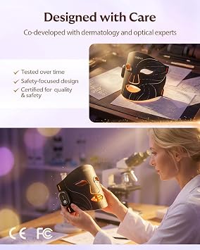 LED Face Mask Light Therapy Cordless with Red Blue Amber & 850nm NIR | Foldable Silicone, Home Travel Use, 10-Min Auto-shutdown Skincare, for Blemish-Prone, Redness-Prone, Dull Skin, w/ Eye Shield