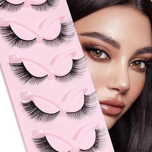 Losha Pestañas postizas cortas y esponjosas, pestañas postizas suaves de visón sintético, paquete de 5 pares de pestañas postizas veganas (ojo de