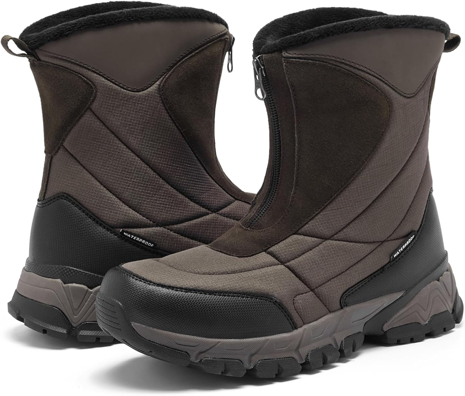 SHULOOK Women's Winter Snow Boots Warm Fur Lined Waterproof Non-slip Zipper Insulated Mid-Calf Boots 10.5 Brown image 5 of 5 B0CFXGX95D