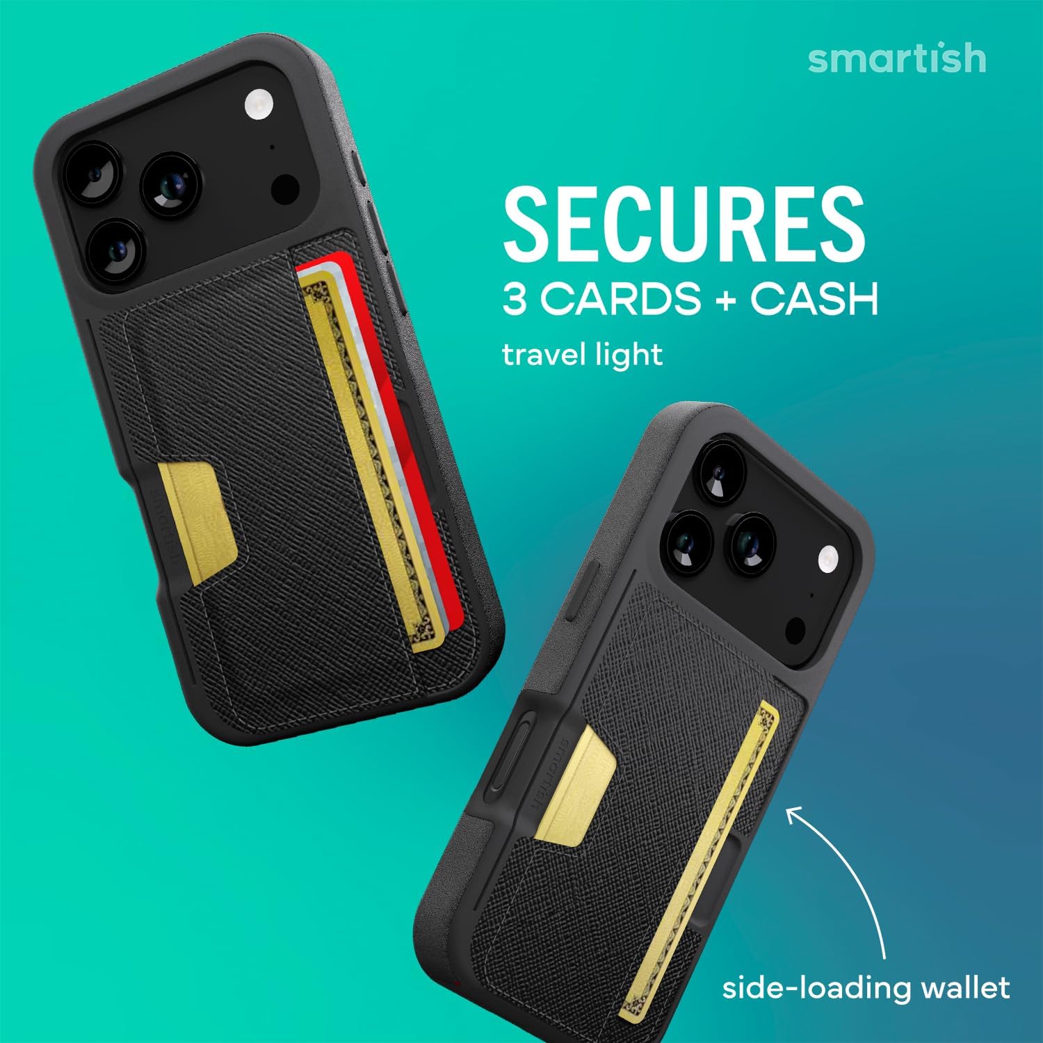 Smartish® iPhone 17 Pro Wallet Case - Wallet Slayer Vol. 2 [Slim + Protective] Credit Card Holder w/Kickstand - Drop Tested Hidden Card Slot Cover for Apple iPhone 17 Pro - Black Tie Affair