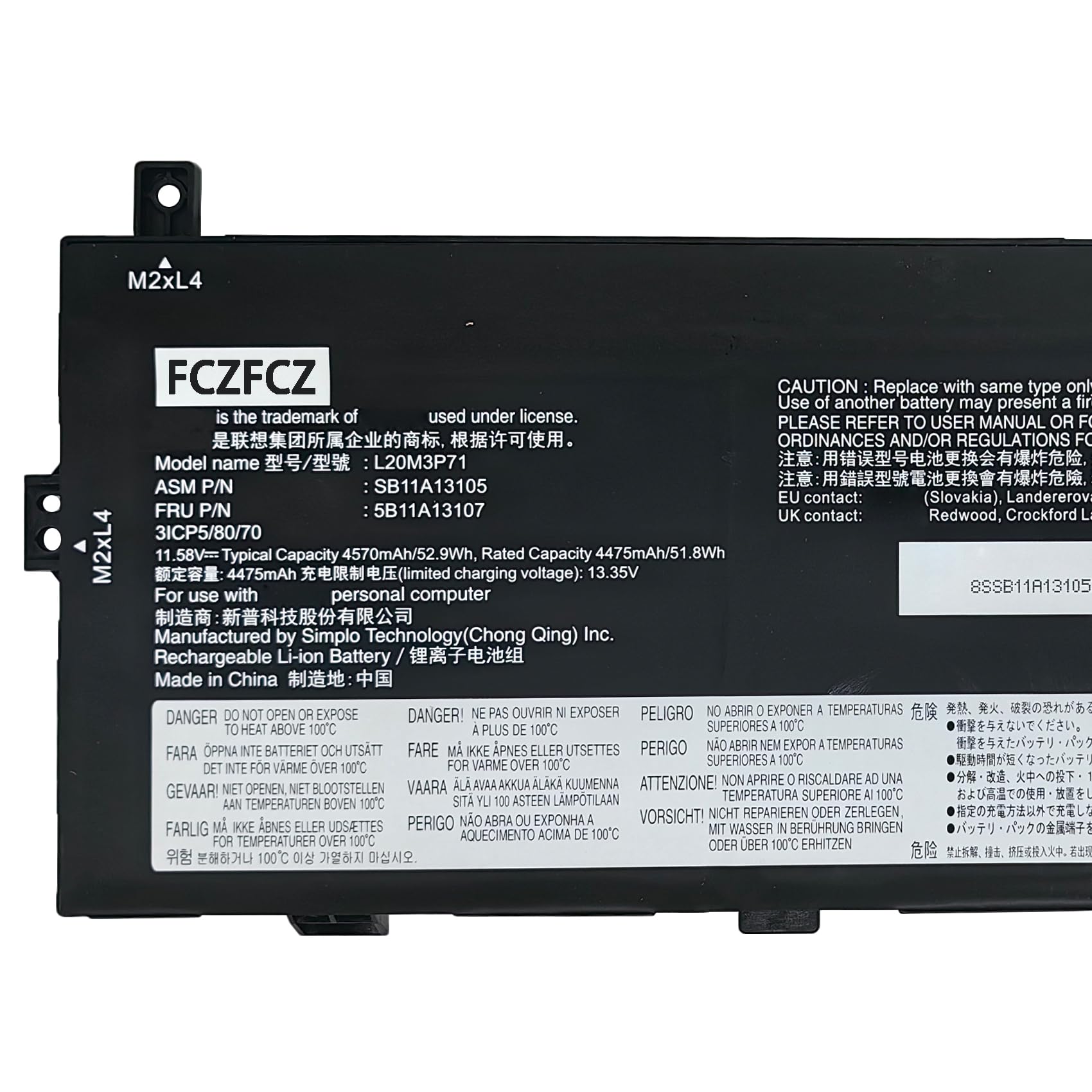 Amazon.com: FCZFCZ L20M3P71 Battery 52.9Wh Replacement for Lenovo