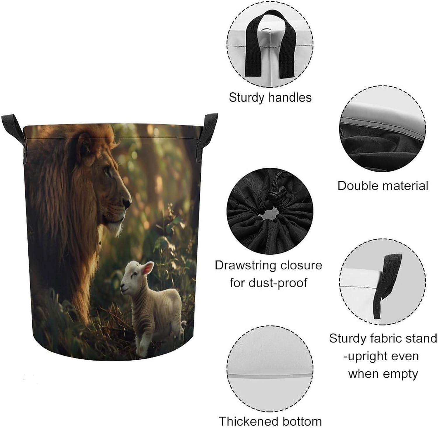 Kings Lion And Sheep Laundry Basket Dirty Clothes Hamper Storage Laundry Bag with Handles for Dorm Room 44x35cm