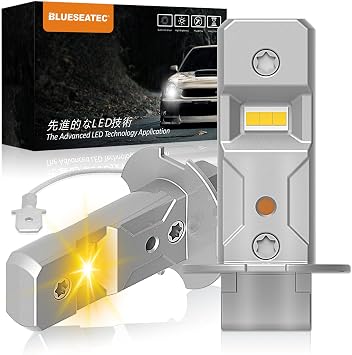 BLUESEATEC Industry ShortestH3 LED Fog Lamp, 2 Times Brighter than Halogen, Yellow, Angle Adjustable, Road Transport Vehicle Act Compliant, 3000K, Non-Polar, Compatible with 12V Vehicles, Silent