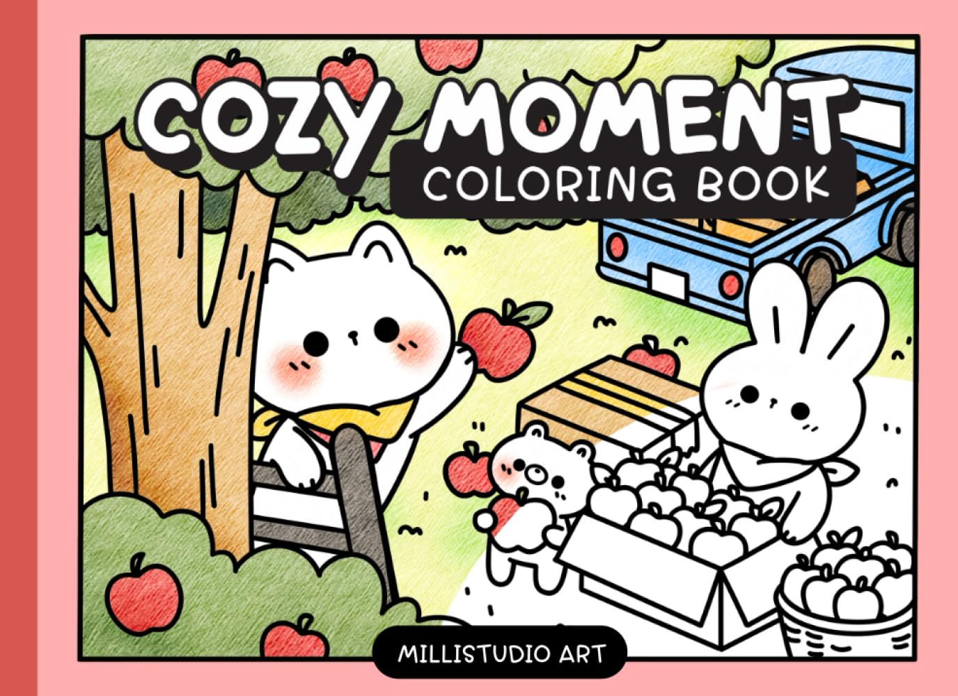 Cozy Moment Coloring Book: Kawaii Relaxing Cute Coloring for Adults and Teens, Easy and Bold Simple Coloring Featuring Adorable Cat, Autumn & Summer Coloring book