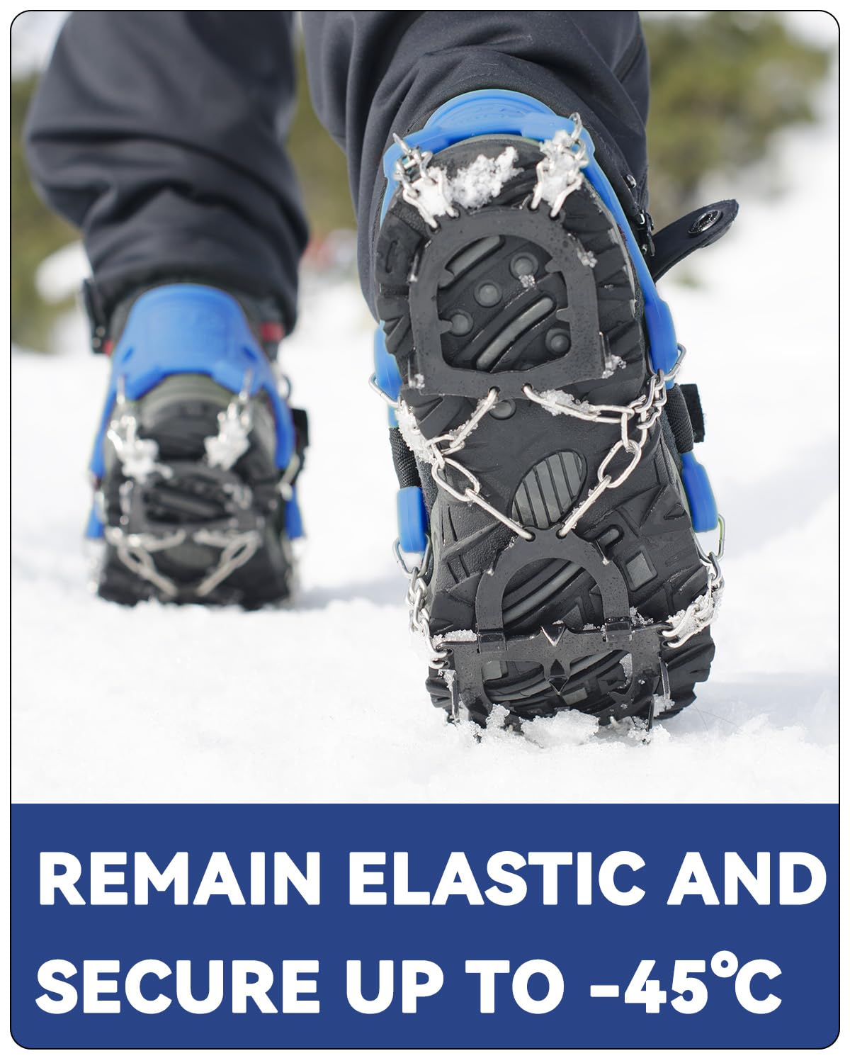 Sportneer Ramponi da Ghiaccio a trazione, 19 Denti 201 Inox Copertura Antiscivolo per Scarpe da Neve, ramponi per scarponi, Protezione sicura per Camminare, Jogging, Pesca, Camp