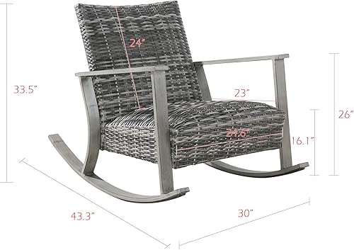 Miniatura 2 de Mecedora al aire libre muebles de patio de aluminio antioxidante mimbre ratán acolchado club rocker sillón, gris gris MA333