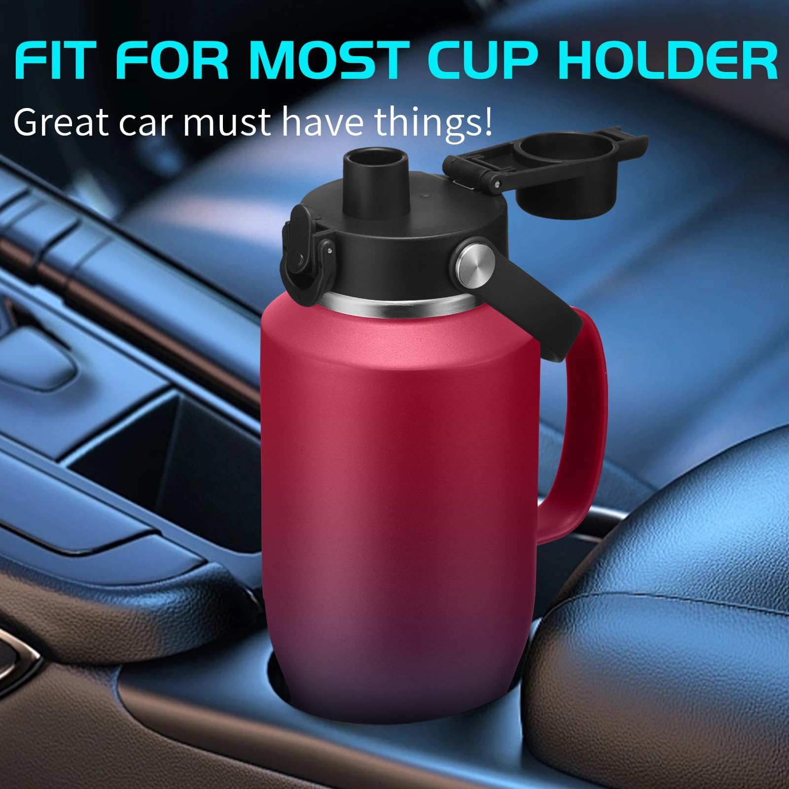 Vaso de 40 onzas con asa, botella de agua aislada con popote, tapa de boquilla automática, bolsa de transporte, termo de metal morado, taza de café de viaje para portavasos de automóvil,