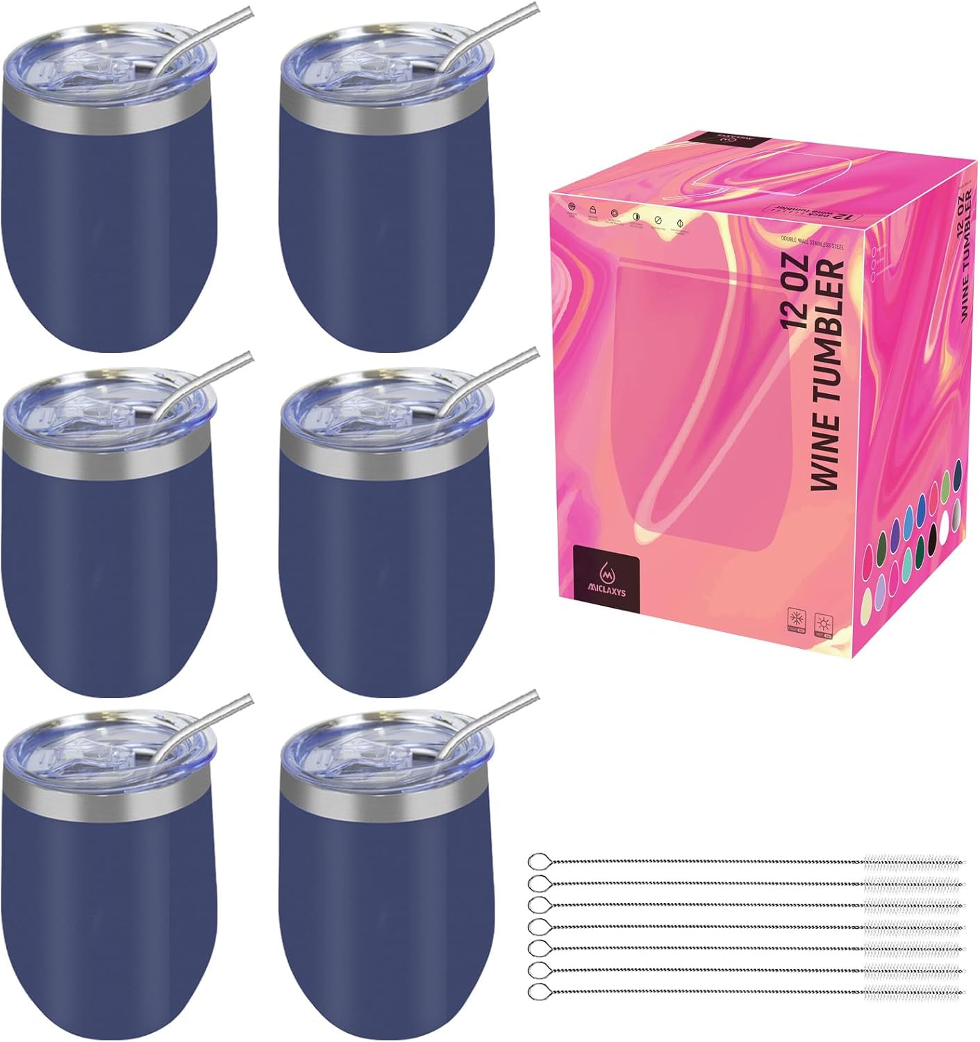 MICLAXYS Wine Tumblers Bulk 6 Pack, 12oz Stainless Steel