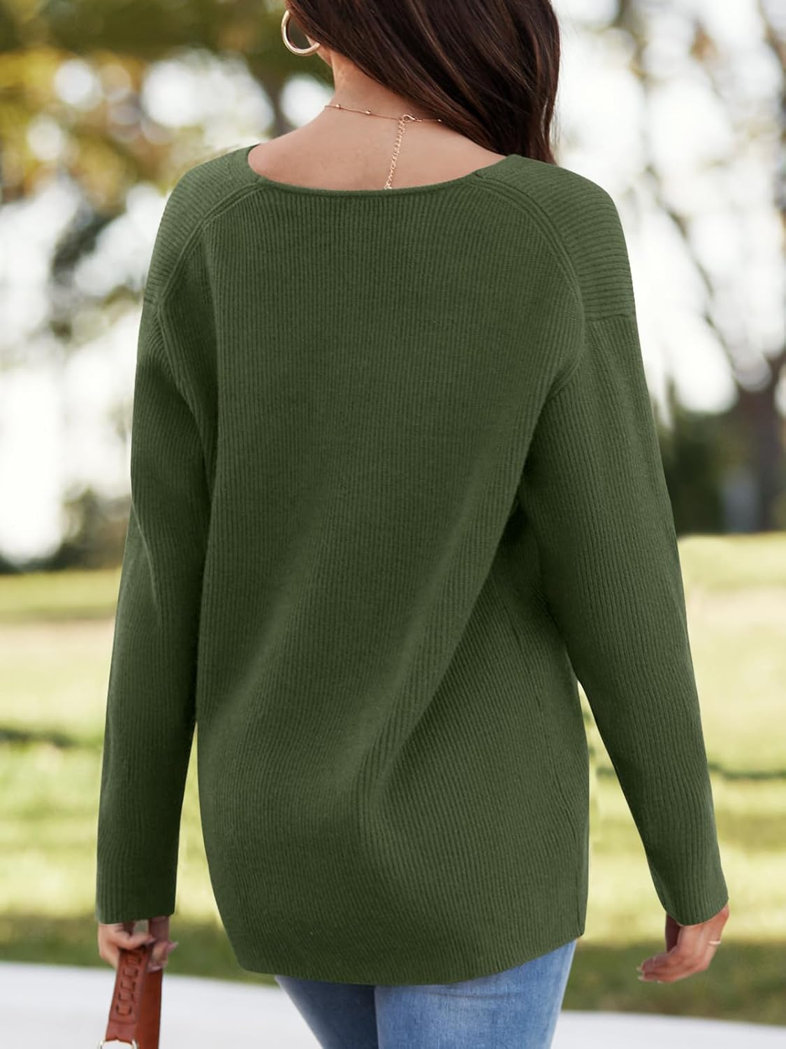 Imily Bela Womens Oversized Deep V Neck Sweaters Sexy Long Sleeve Tunic Sweater Knitted Dressy Pullover Jumper - Image 3