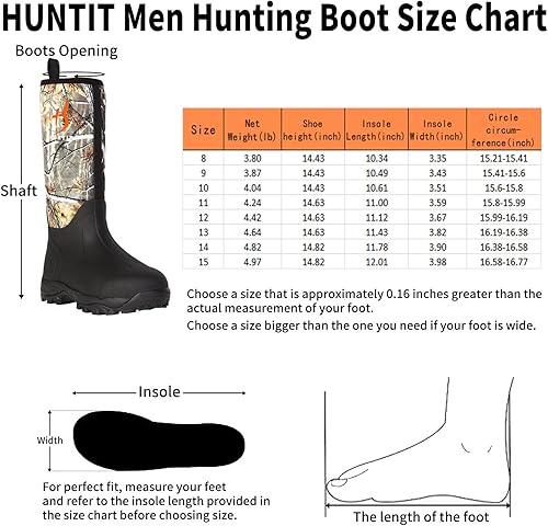 Miniatura 7 de HUNTIT Botas de caza de goma de 0.236 in de neopreno para hombres, impermeables, aisladas, botas de goma de camuflaje duraderas para exteriores