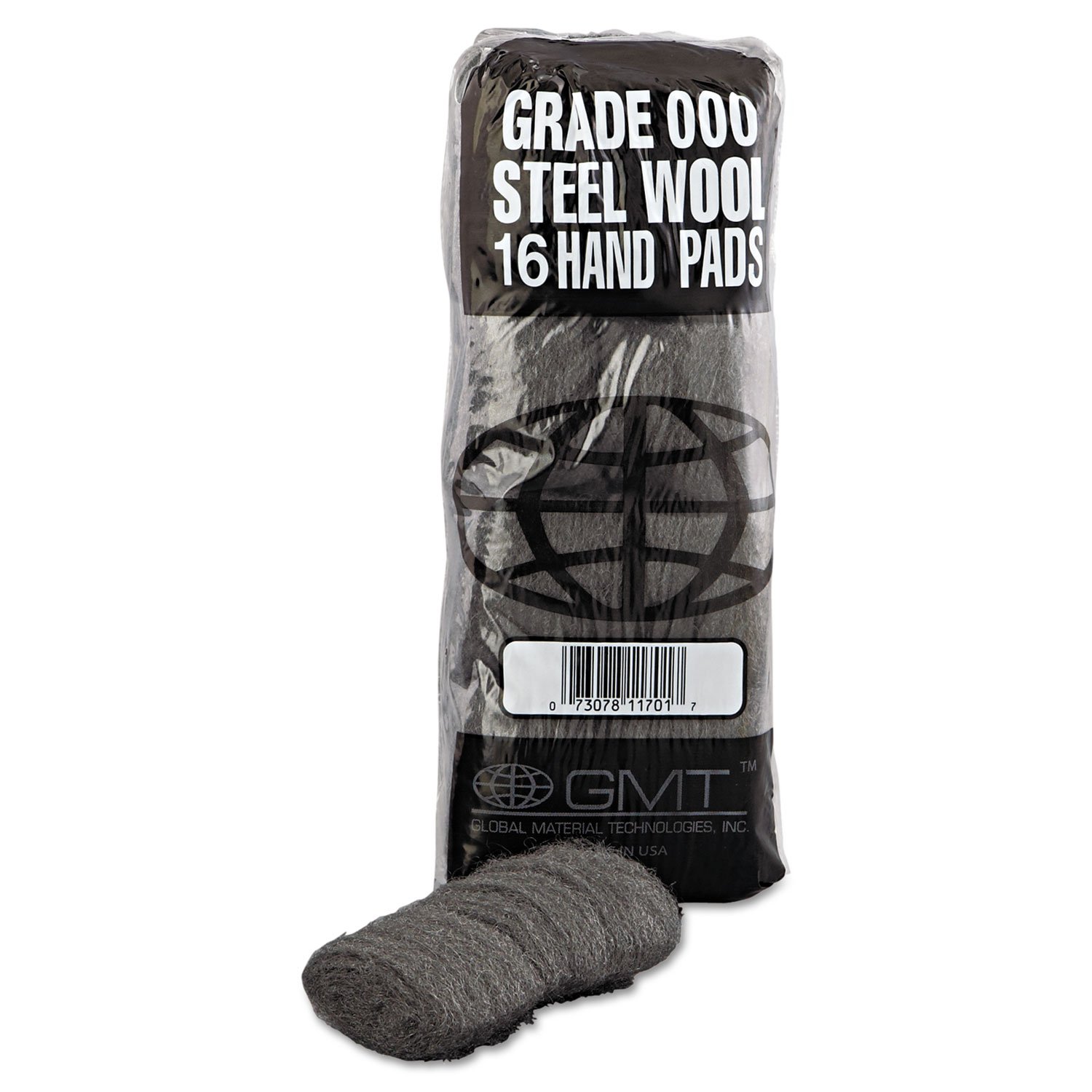 GMT 117001 Industrial-Quality Steel Wool Hand Pad, 000 Extra Fine, 16/Pack, 192/Carton