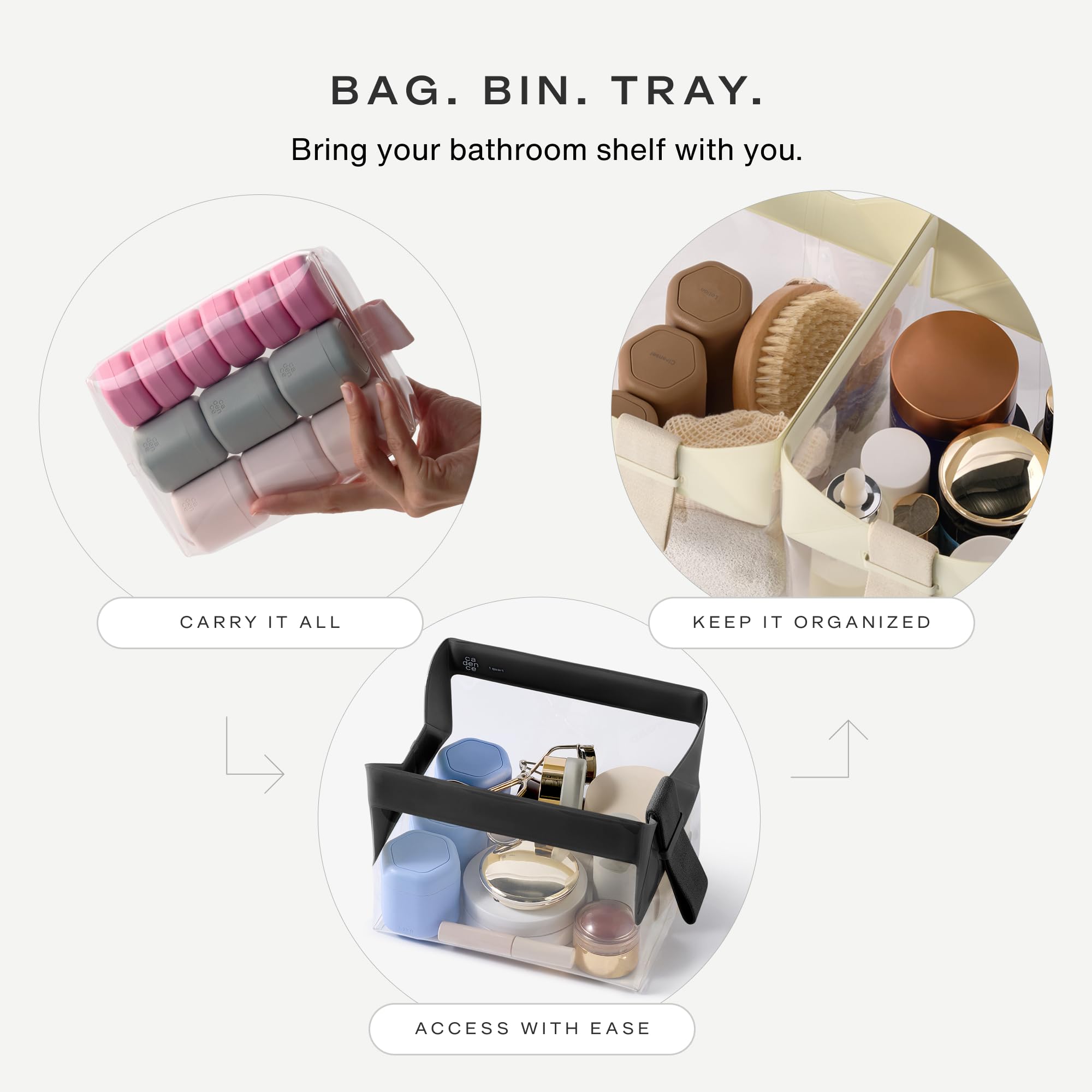 Cadence Parcel - Kit transparente con cierre magnético - Kit de aseo de viaje duradero y resistente a fugas - Cumple con la TSA y diseño modular - Bolsa de higiene para artículos esenciales de viaje