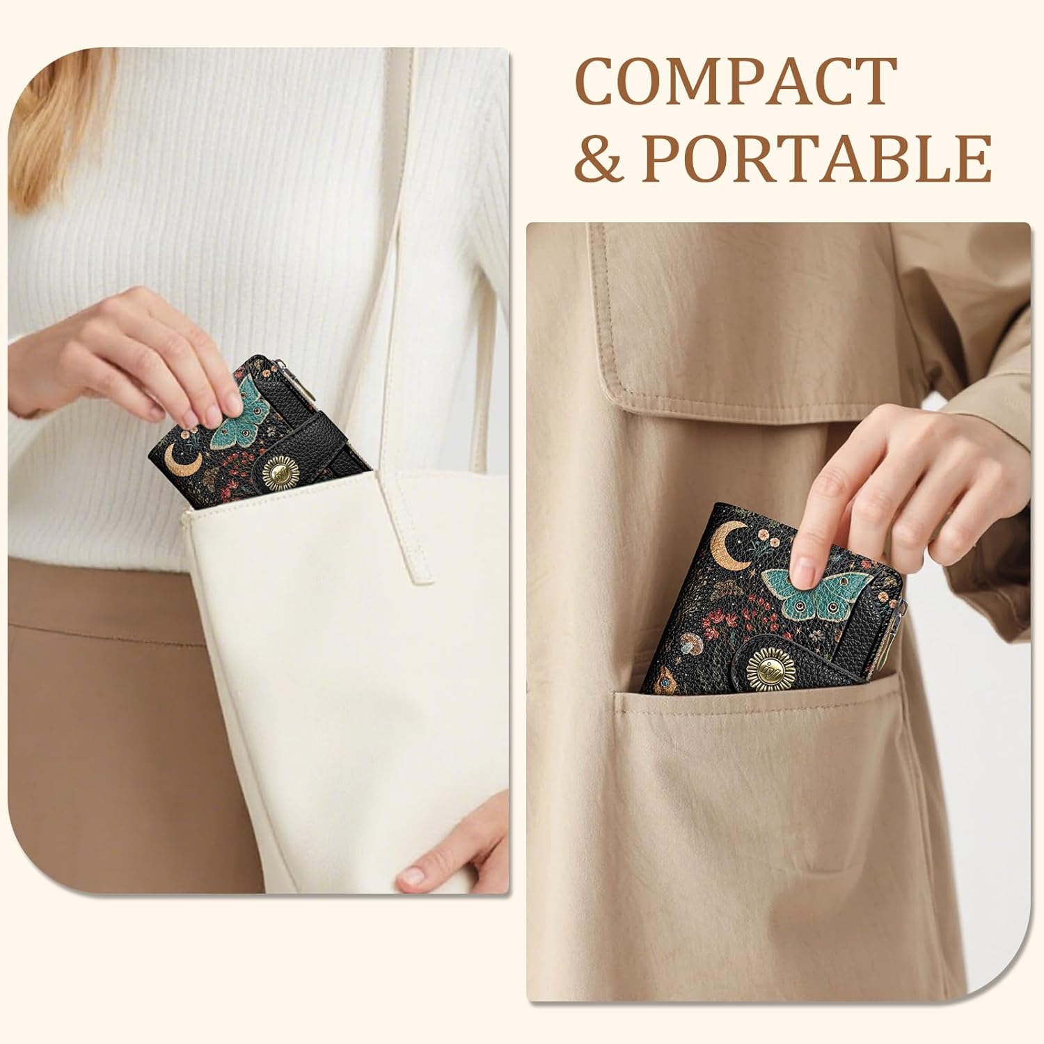 Butterfly Small Wallet Women RFID Blocking Bifold, Credit Card Holder, Zipper Coin Pocket, PU Leather, Compact, Travel, 4 ID Window, 14 Card Slots, Cash Purse, Ladies Woman Female Girls - Image 6