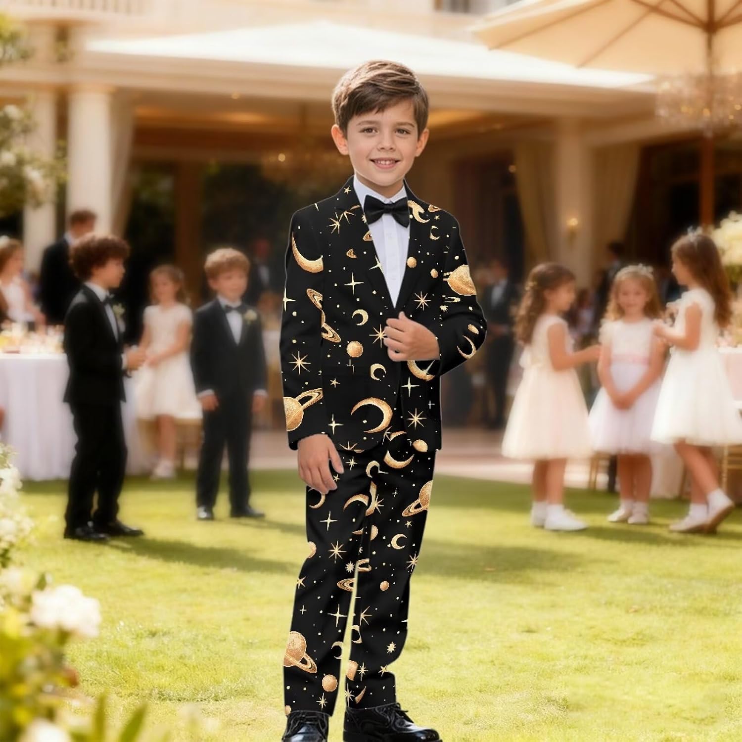 Boys Formal Suit Set Kids 2-Piece Tuxedo Suits for Boys Casual 1 Button Blazer Wedding Outfit