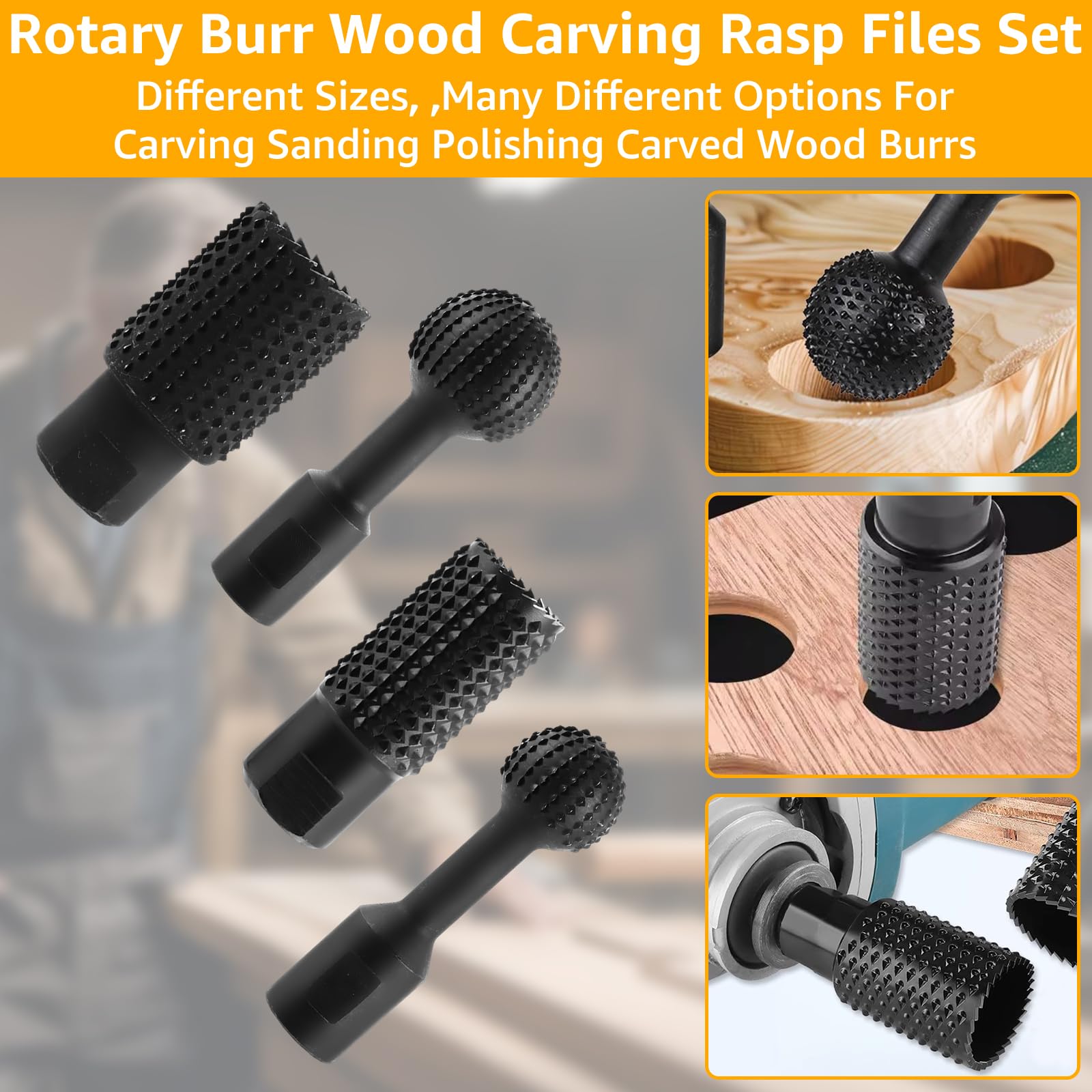 MIVIDE 6er Set Kugelfräser Holz 25mm 30mm 40mm Holzfräser Holzraspel Set 20mm 25mm 30mm, Kugelfräser Holz Schnitzen Winkelschleifer Zubehör M14, Kugelmeißel Holzfräser für 125 mm Winkelschleifer