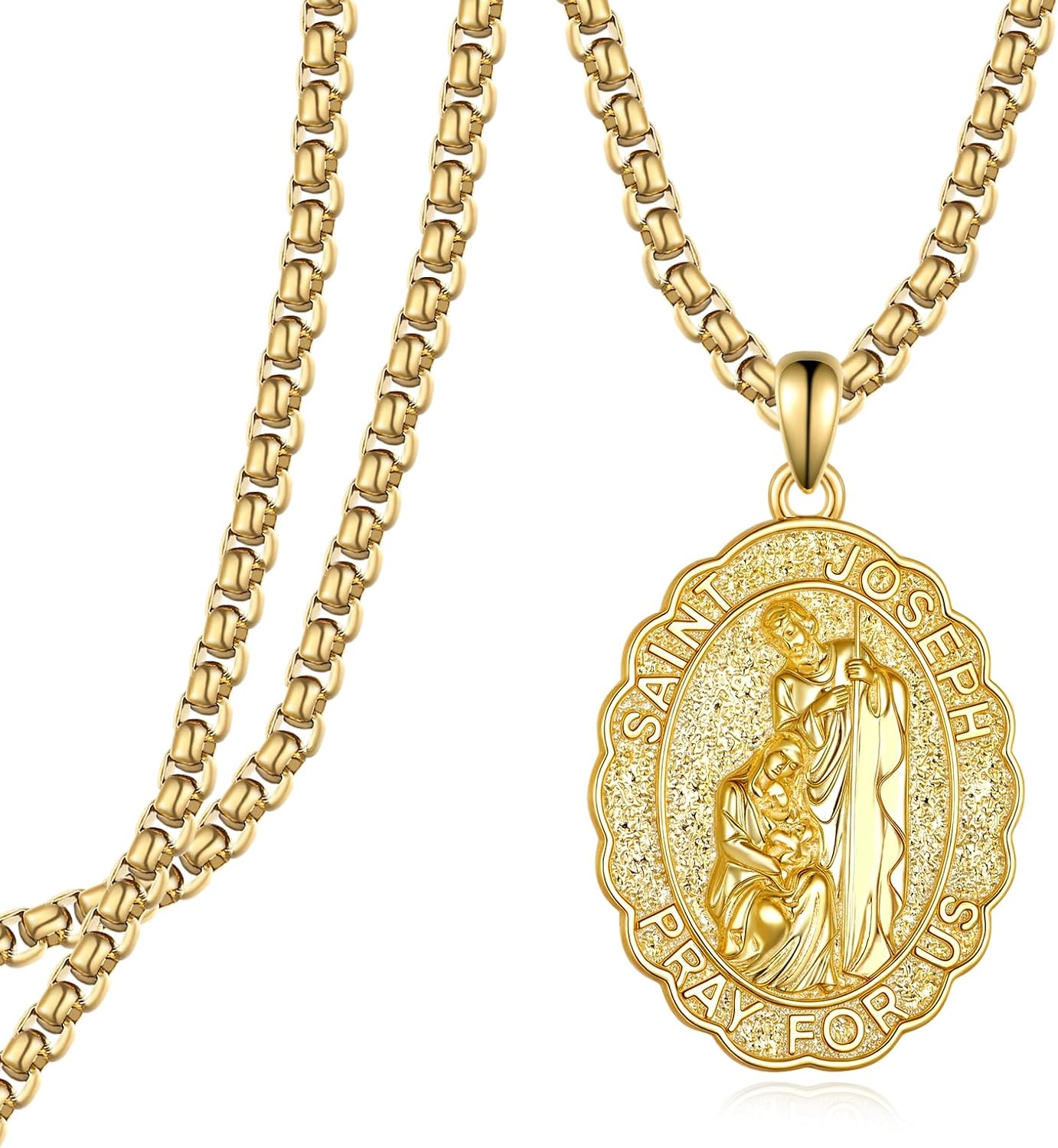 Saint Joseph Necklace 925 Sterling Silver St Joseph Medal Pendant Jesus Sagrada Familia Catholic Gifts for Men Women