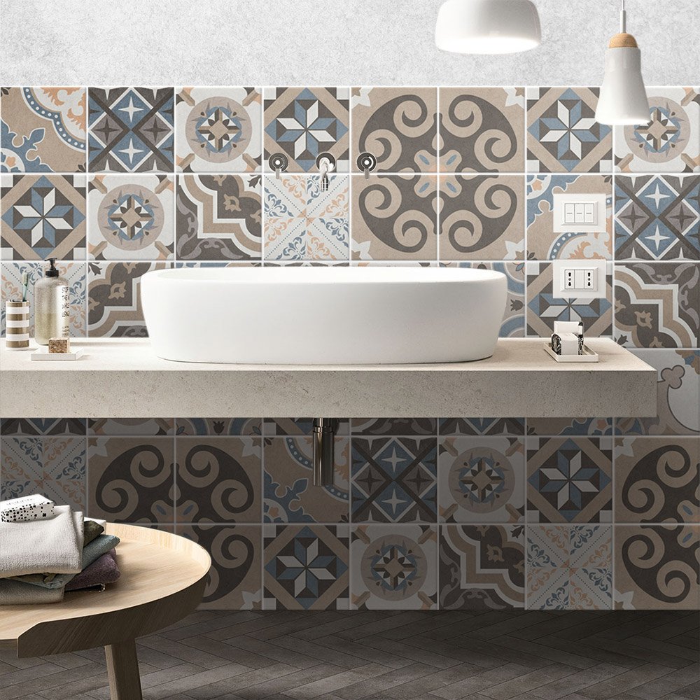 RE-COVERTILES – Tile Stickers for Bathroom and Kitchen 24 Pcs 10×10 cm –  PS00170 Wall Decoration in Waterproof PVC Mosaic Tiles Style Azulejos  Cement Tiles – BigaMart, image size:1000x1000