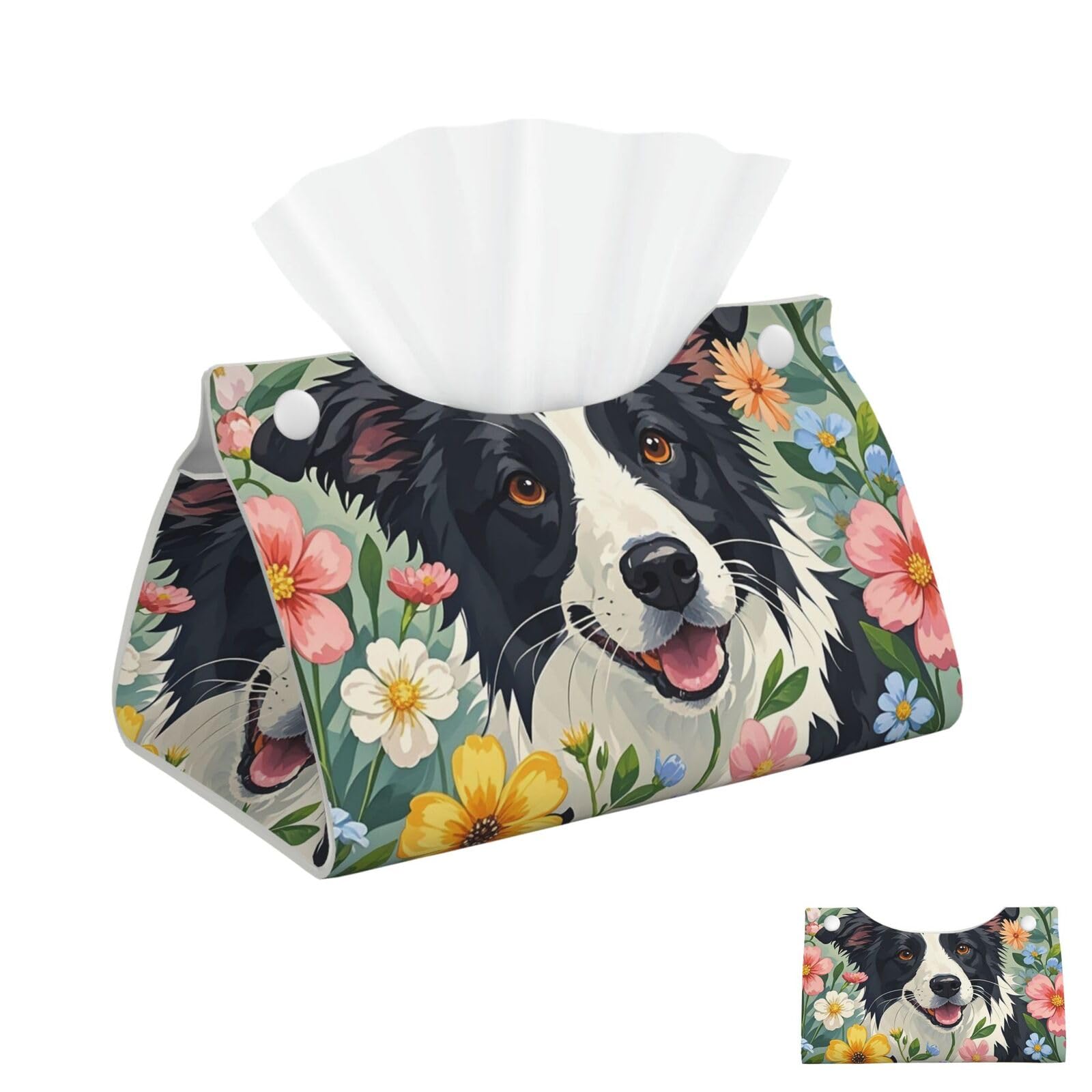Border Collie Florals Tissue Box Cover Square Cube Boxes