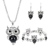 Caiyao 3Pcs/Set Vintage Owl Jewelry Sets Ethnic Tribal Boho Turquoise Pendant Necklace Drop Earrings Charm Bracelet Set Vintage Silver Plated Owl Pendant Necklace Bracelet Earrings Jewelry Sets