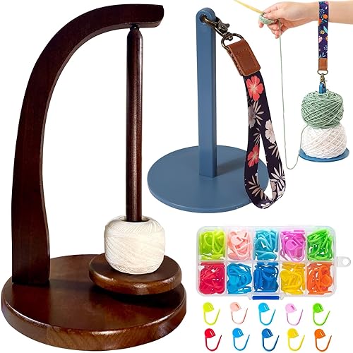 DBYANAN Yarn Holder for Knitting and Portable Wrist Yarn Holder Wooden Yarn Spinner for Crocheting Magnetic Yarn Ball Holder with 120pcs Stitch Markers Gift for Crochet Lovers