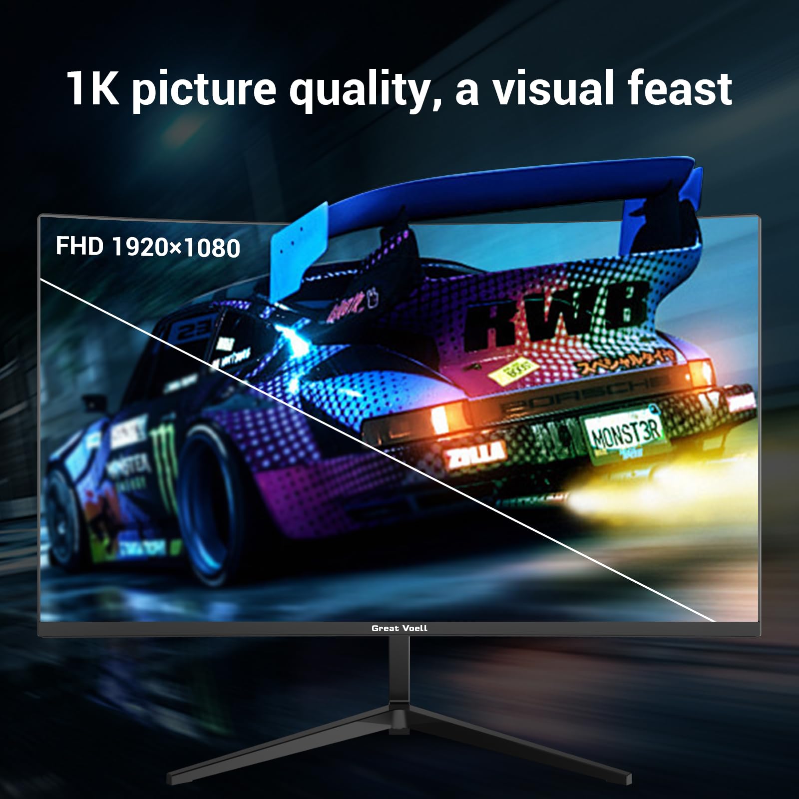 Great voell Ecran PC Gamer Incurvé 24 Pouces, 180 Hz, HDR10 (Full HD 1080P, 1920 x 1080), AMD FreeSync, Montage VESA, Couleur Noir