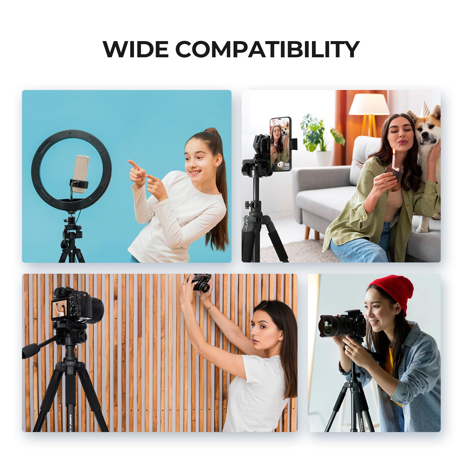 Ambitful 62" Professional Camera Tripod, Black - Removable Horizontal Mount for DSLR/Phone/Camcorder/Spotting Scopes, Tall Video Recording