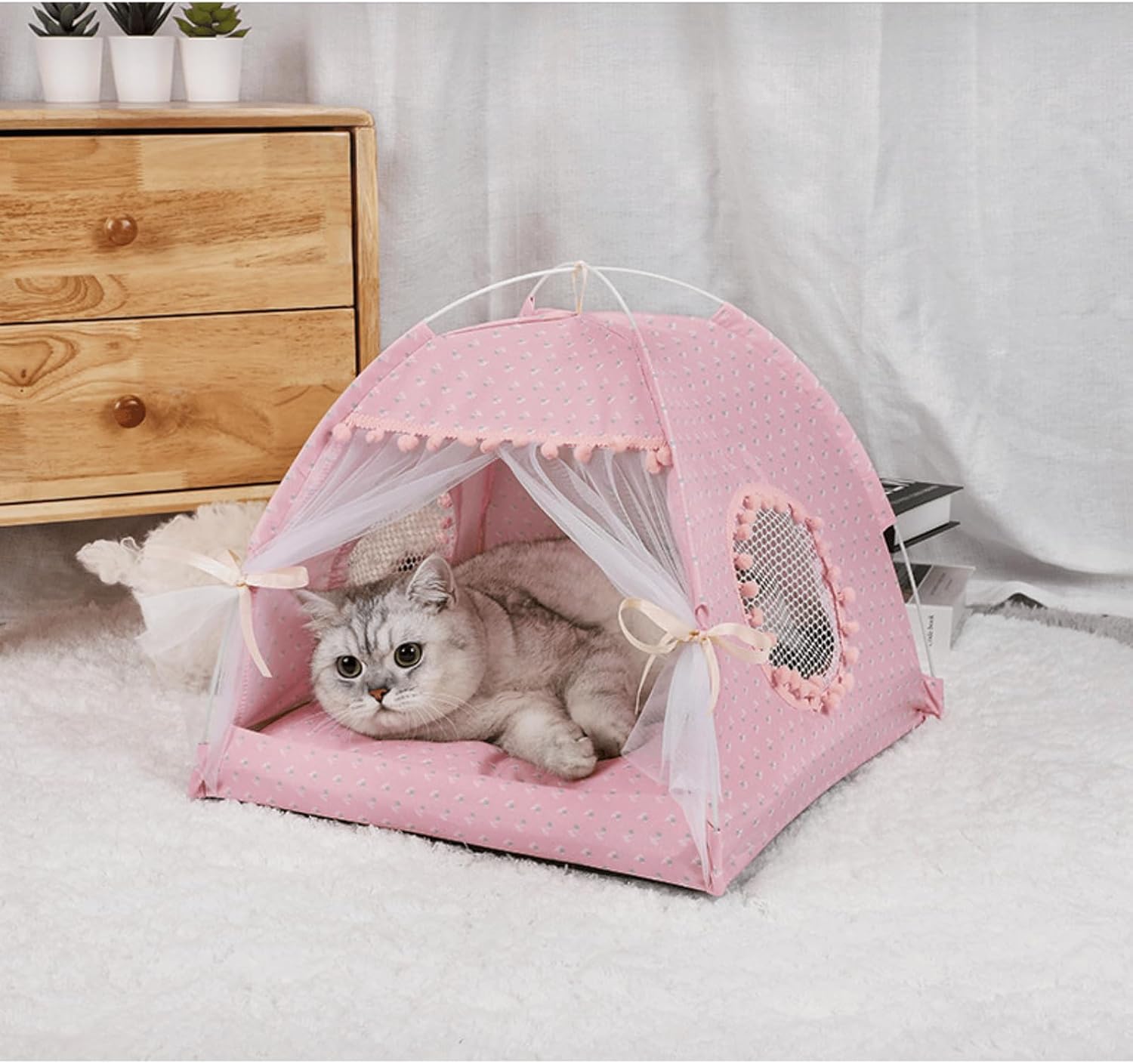 Cute Cat Tent Decorative Outdoor/Indoor Floral Cats Cave Bed Portable for Indoor Cats and Small Dogs with Soft Cool Mat Outside Summer Cat House Large 20x20x18 in (Blue)