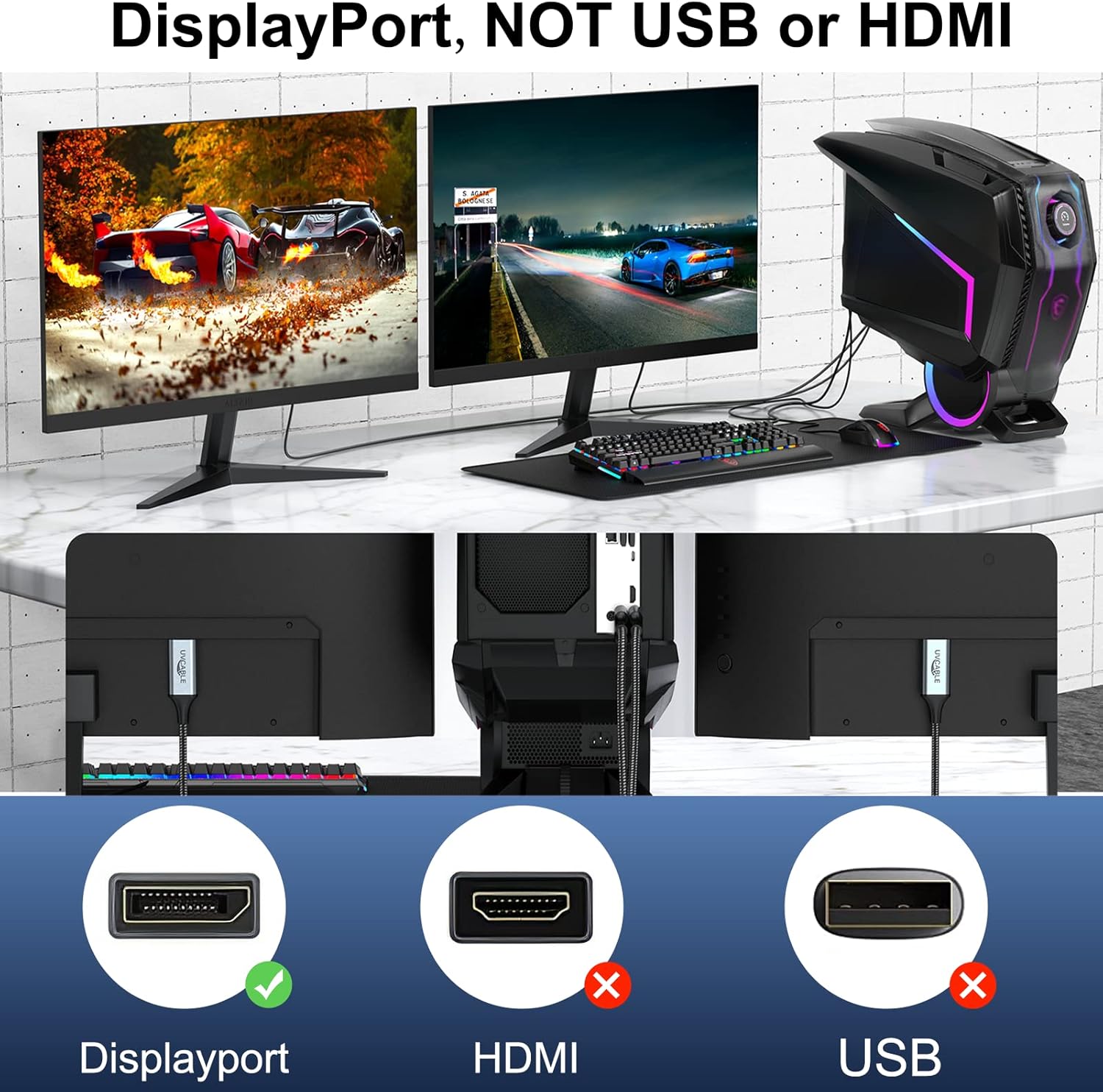 DisplayPort Cables Adapter 10-Pack, Display Port 6ft Braided, DP to DP Cables 3D, HDR