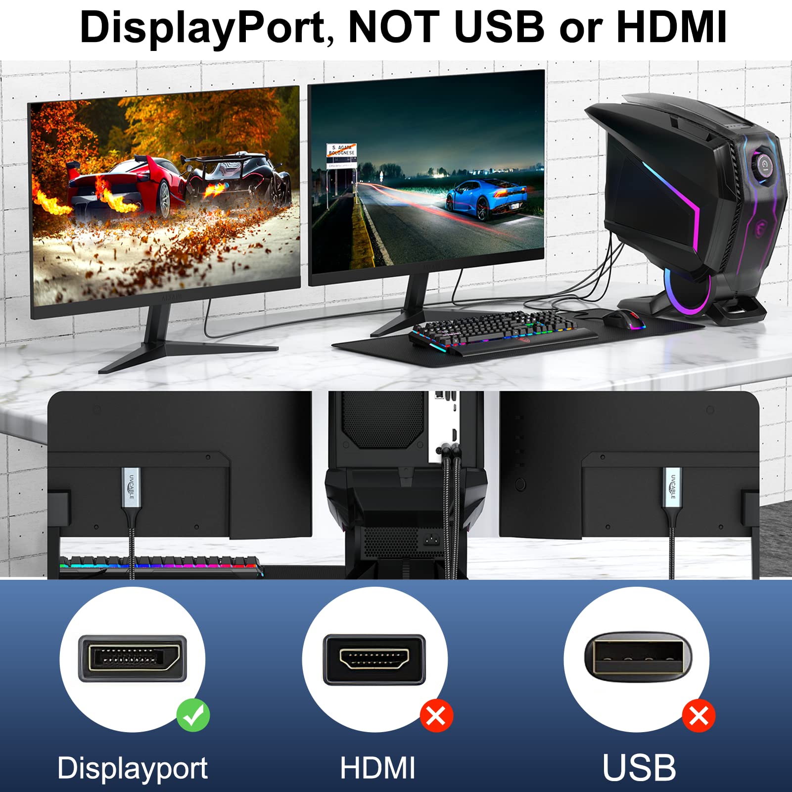 Cavo DisplayPort da 1,8 m, confezione da 10 cavi DP 2K a 165 Hz, 144 Hz, 4 K a 60 Hz, cavo per display ad alta velocità placcato oro 144 Hz, per docking station, monitor da gioco, scheda grafica, TV,