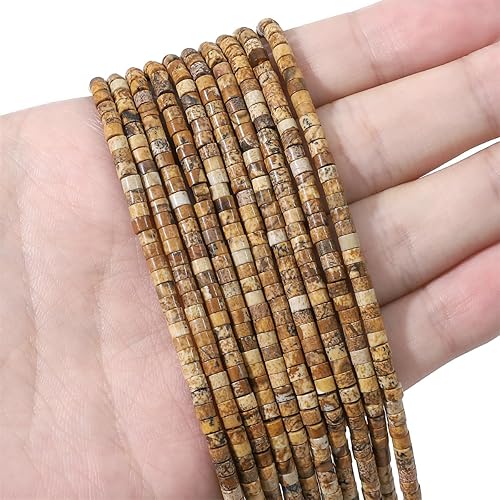 Miniatura 2 de Cuentas cilíndricas cortas de jaspe marrón natural de 0.079 x 0.118 in, 155 piezas de tubos sueltos semi piedras preciosas para diseño de joyería