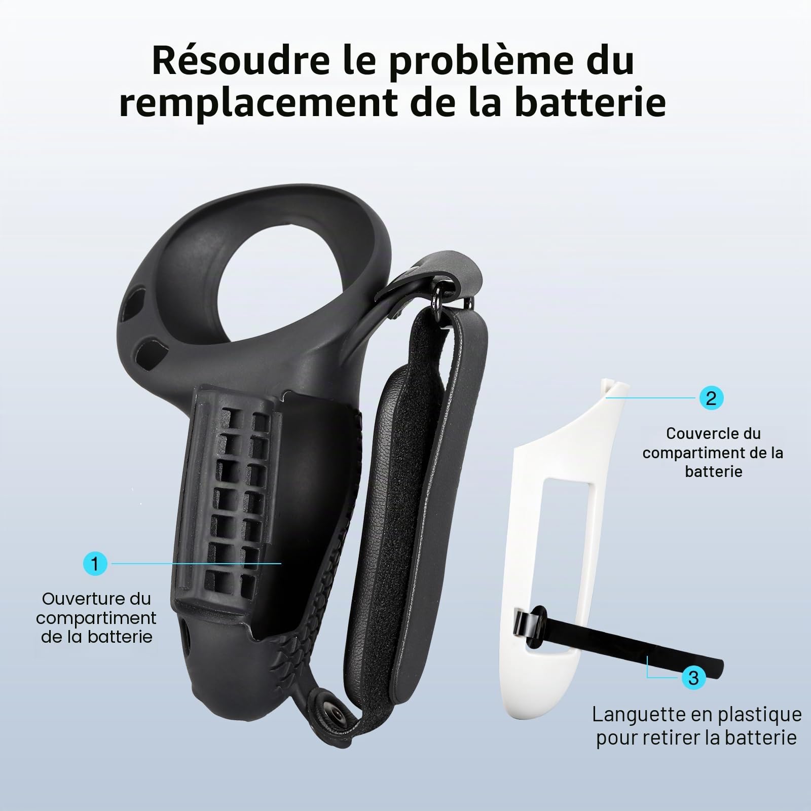 VR Touch Manette de Protection en Silicone pour Casque Meta Quest 3S/Quest 3 avec dragonne réglable, 1 Paire de poignées de Pouce et couvercles de Batterie, Noir, Style Simple