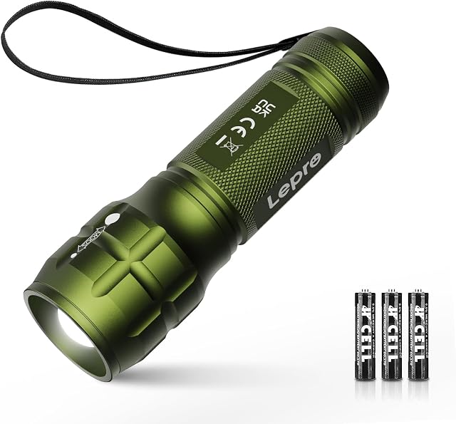 Lepro LE LED Torch Battery Powered, Camping Flashlight, Adjustable Focus | LE1000 Bright Hand Flashlight, Water Resistant, Lightweight Small Torch for Power Cut, Dog Walking, Gift for Kids Men Dad Him