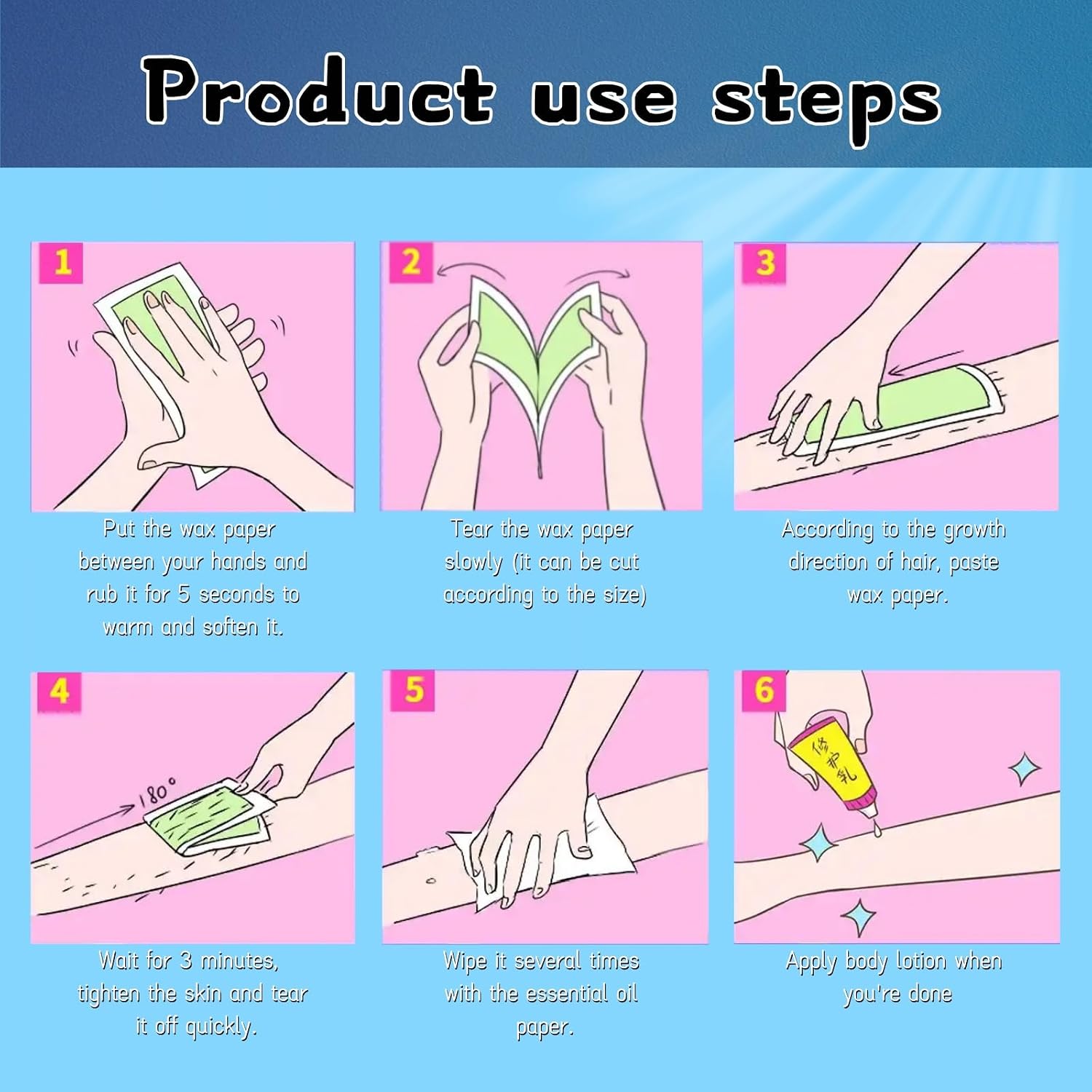 Household wax strips for hair removal-suitable for hair removal suits on face, arms, legs, chest and back,Contains 20 depilatory wax strips and 4 packs of soothing oil wipes.Unisex