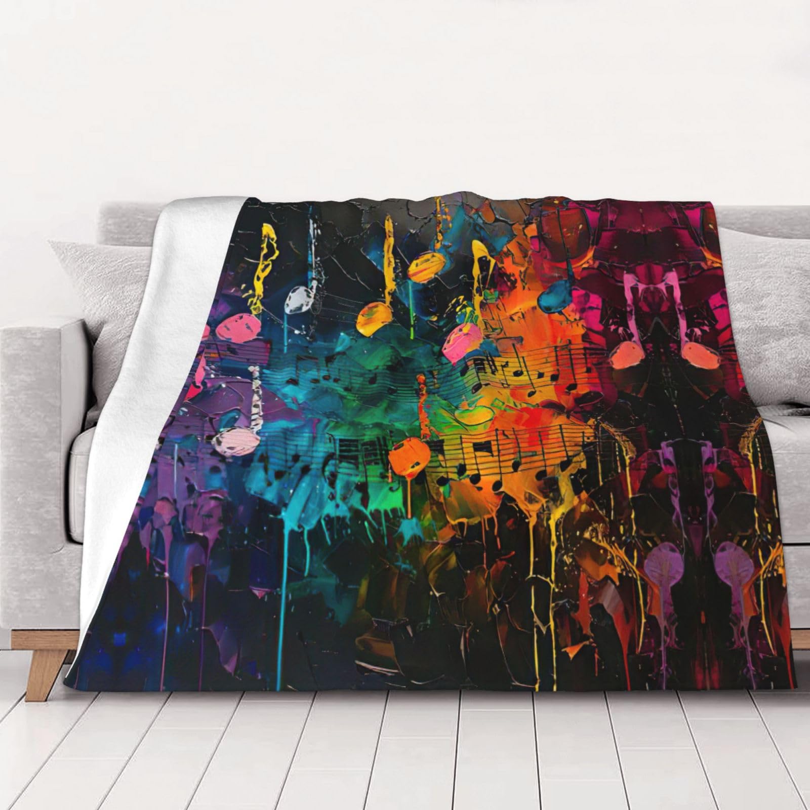 Couverture flanelle super douce imprimé musical thermique pour lit et divan