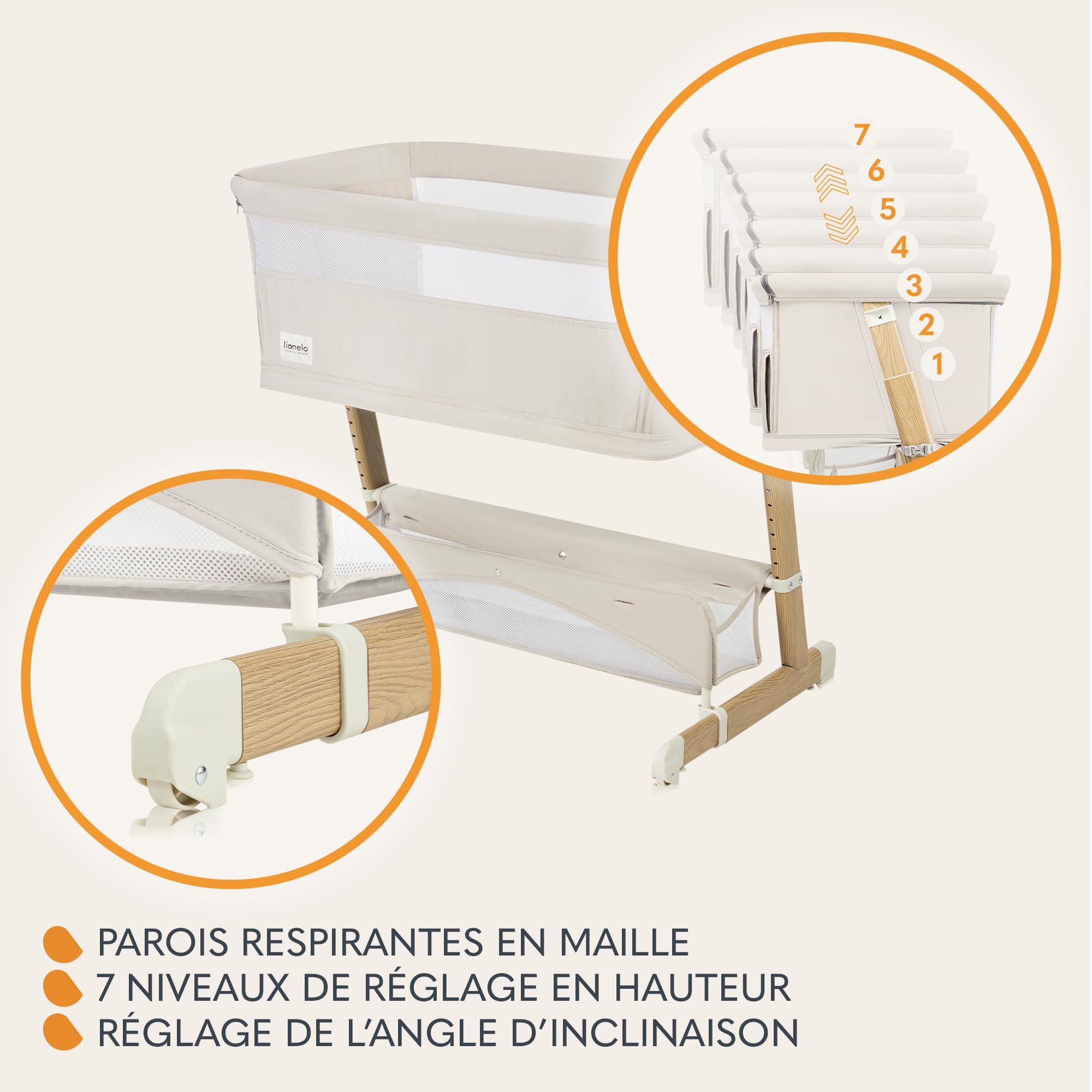 lionelo THOMI Plus 5 en 1 Lit Bébé sur Pied, Convertible jusqu'à 9 kg, pour Un Enfant Plus Âgé jusqu'à 30 kg, Parc Enfant Jusqu'à 15 kg, Canapé-Lit jusqu'à 100 kg Réglable en Hauteur, 2 Roues