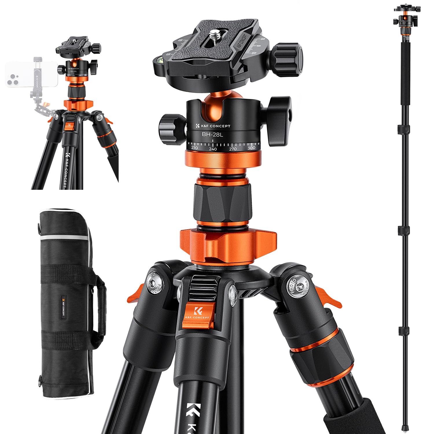K&F CONCEPT Trípode de Cámara 200CM Trípode Fotografía Compacto con 360° Rótula de Bola y Placa de Liberación para Cámara DSLR