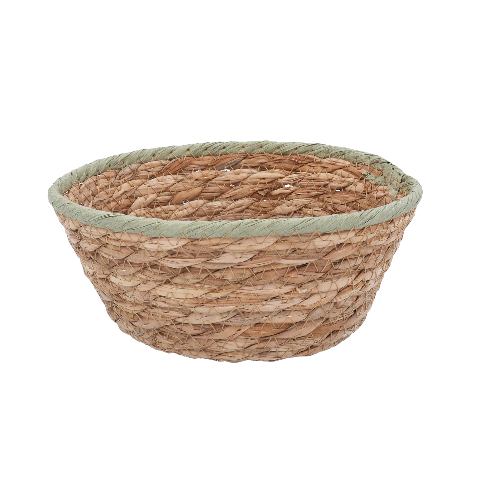 Gisela Graham Natural With Green Trim Natural Woven Mini Bowl Basket With Green Trim