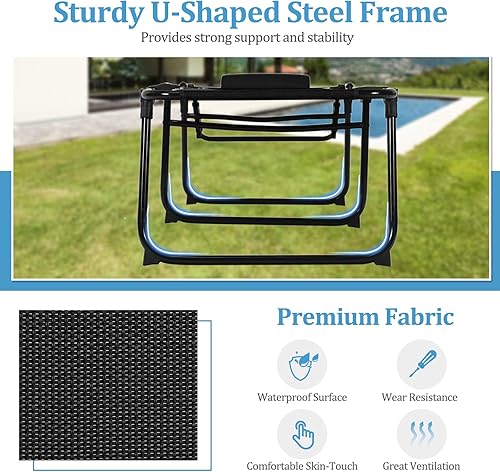 Miniatura 5 de GYMAX Sillas de descanso para exterior, tumbona de bronceado de playa plegable extra alta con respaldo ajustable de 4 niveles, reposapiés de 2