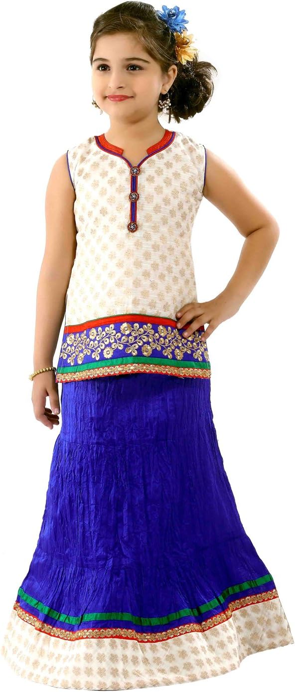 Girls' Indian Ethnic Wear Dupion And Netted Fabric Lehenga Choli White