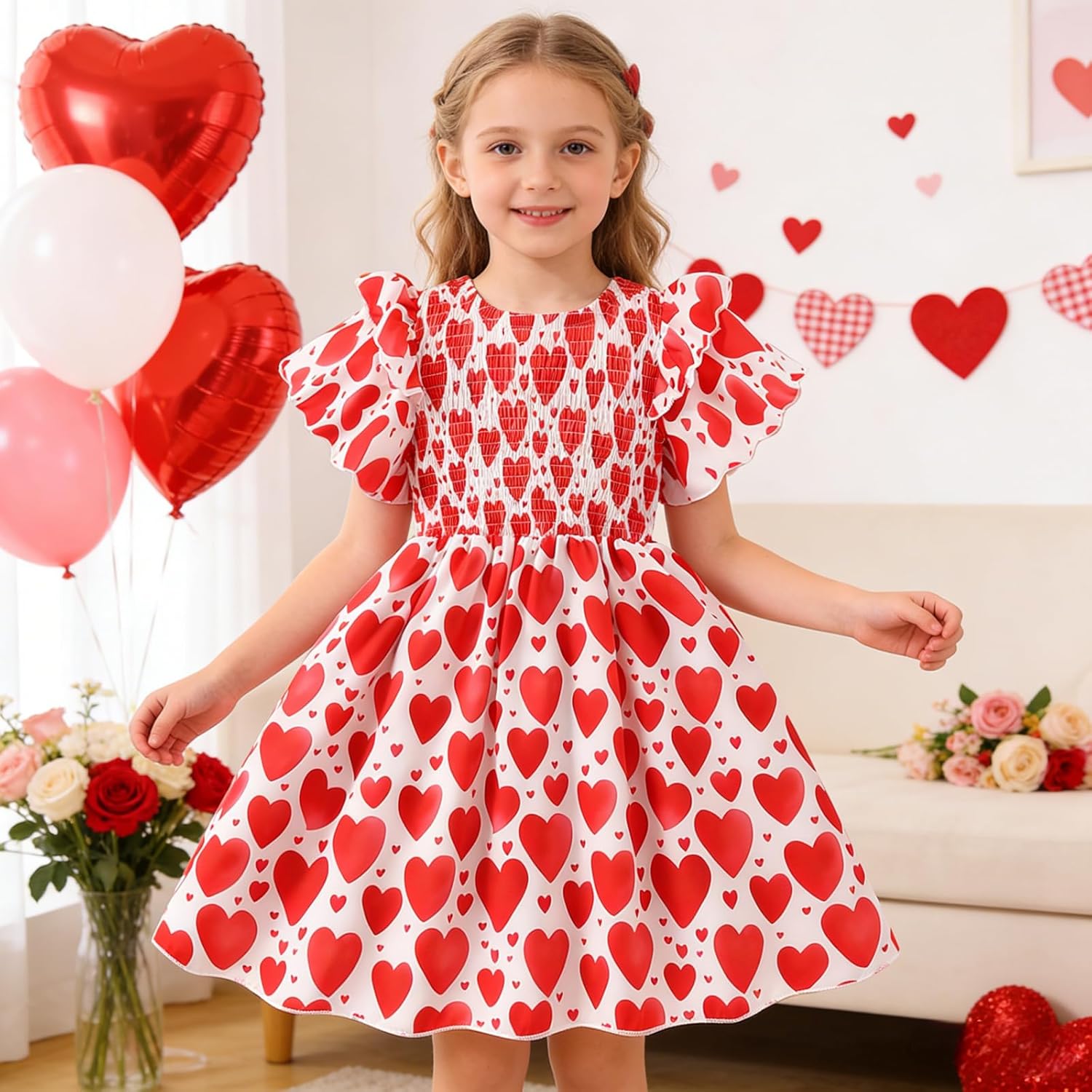 Little Girls Dress Ruffle Sleeve Floral Smocked Dresses Kids Casual Outfits Toddler Summer Tiered Boho Sundress 2-7T - Image 2