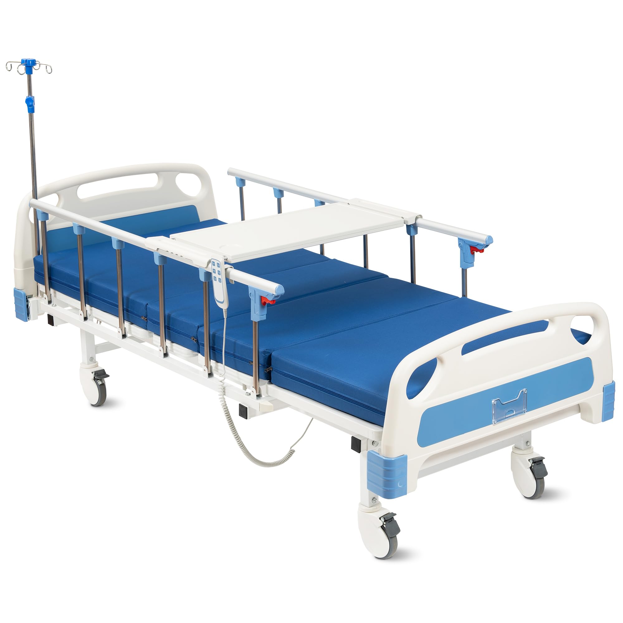 RESTISLAND Hospital Bed Electric 2 Function, 5-Inch Locking Casters for Home Hospital Use, 530LBS Loading, with IV Pole, Bed Tray and Mattress