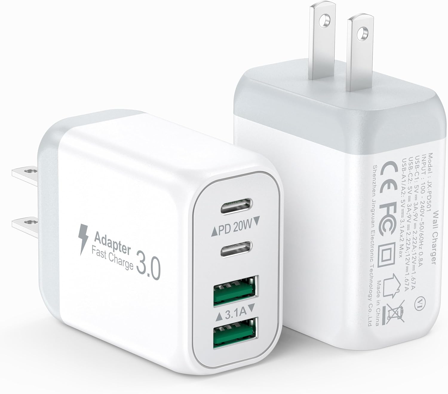 [2-Pack] 40W USB C Wall Plug, 4 Port Fast Charging Block PD 3.0 Multi Port Type C Adapter Cube for iPhone 16/15/14/13/12/11 Pro Max Plus/XR/SE,iPad/Pro/Mini/Air,AirPods4,watch10,Galaxy S24/S23+ Ultra