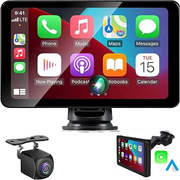 Wireless Apple Carplay Screen for Car, 7" HD Touch Screen Portable Car Stereo for Carplay & Android Auto ,with Backup Camera,Mirror Link, GPS Navigation, Siri, AirPlay, AUX, FM, Voice Control